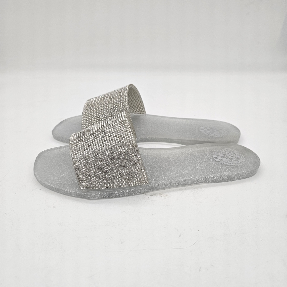 NIB Vince Camuto Embellished Metallic Silver Sparkle Jaquell Jelly Slide Sandal - Picture 12 of 15